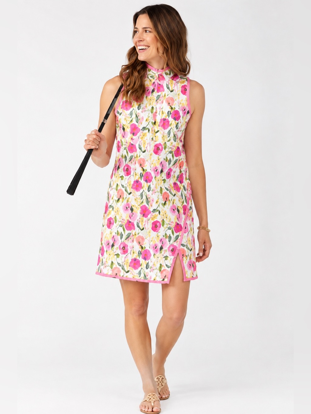 NEW Charlie Paige x Suzanne Allard Floral Mock Zip Neck Dress Resort Watercolor